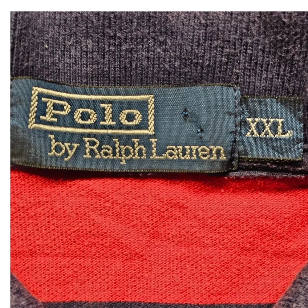 Polo Ralph Lauren Polo Shirt Mens 2XL Red Navy Striped Short Sleeve Pony Logo